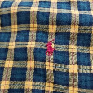 Polo Ralph Lauren Mens Large Plaid Button Down Long Sleeve Shirt Yellow Green